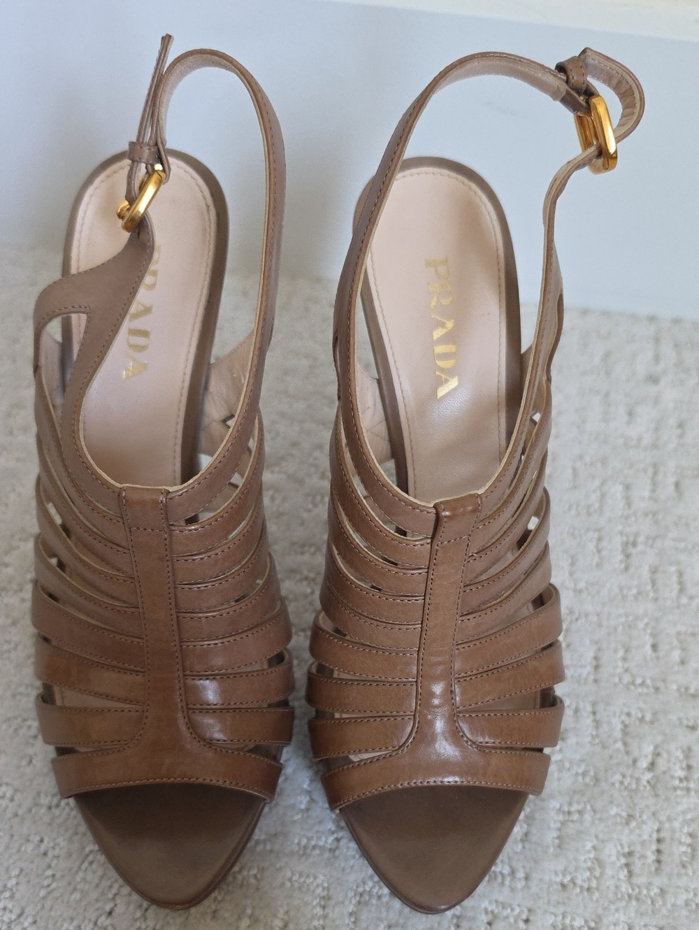 Prada Brown Leather Strappy Slingback Sandals - Picture 3 of 5